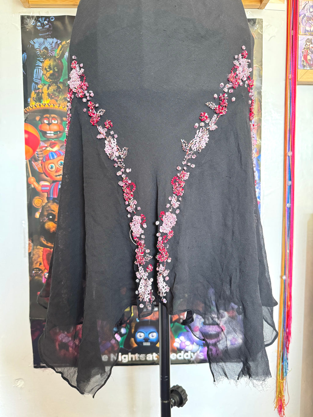 vintage 90’s silk black fairy hanky hem beaded mini dress