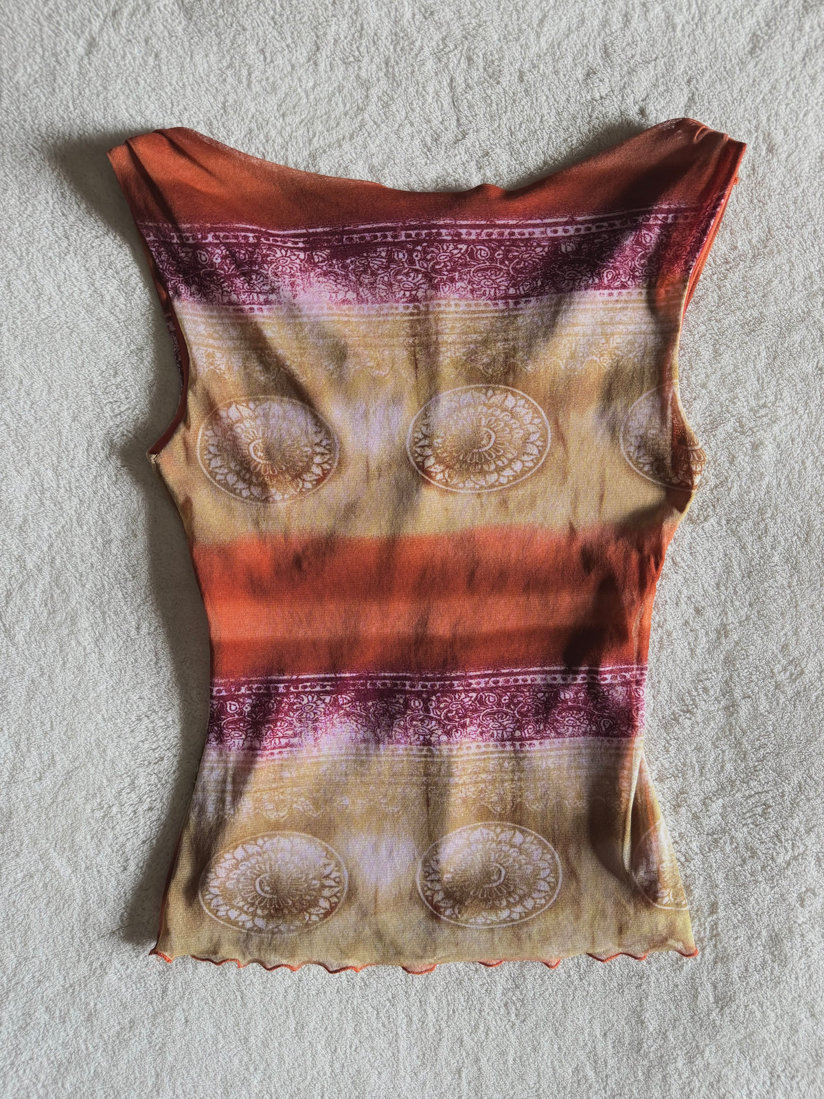 y2k vintage mesh fitted ombre sleeveless vest top with keyhole cutout and tassels