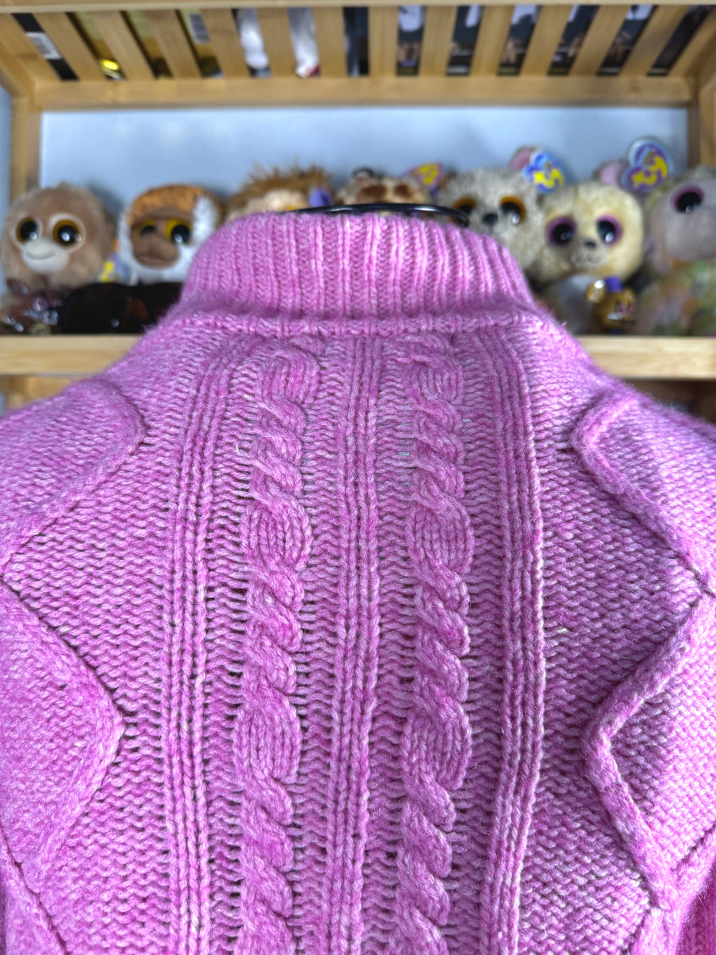 y2k vintage pink fitted cropped chunky cosy zip up jumper with bobbles