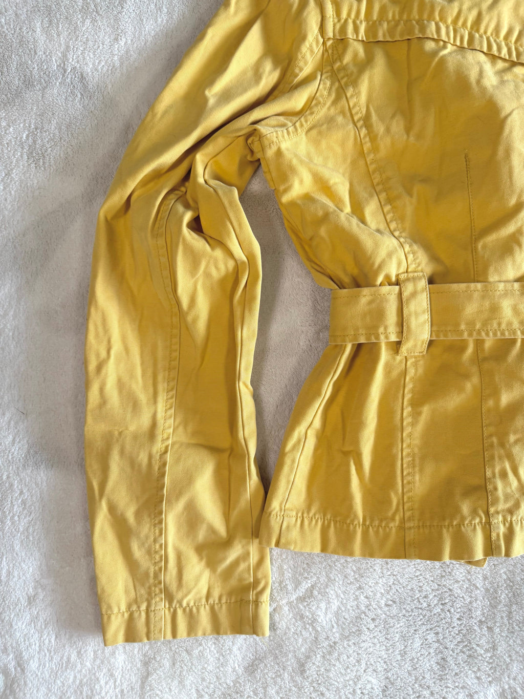 y2k vintage mustard yellow fitted button up peacoat with adjustable belt