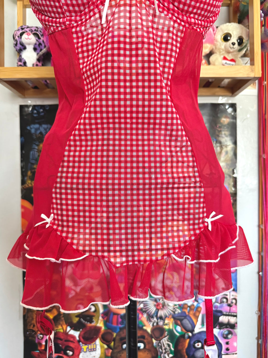 y2k vintage gingham red and white fitted mesh cami top coquette