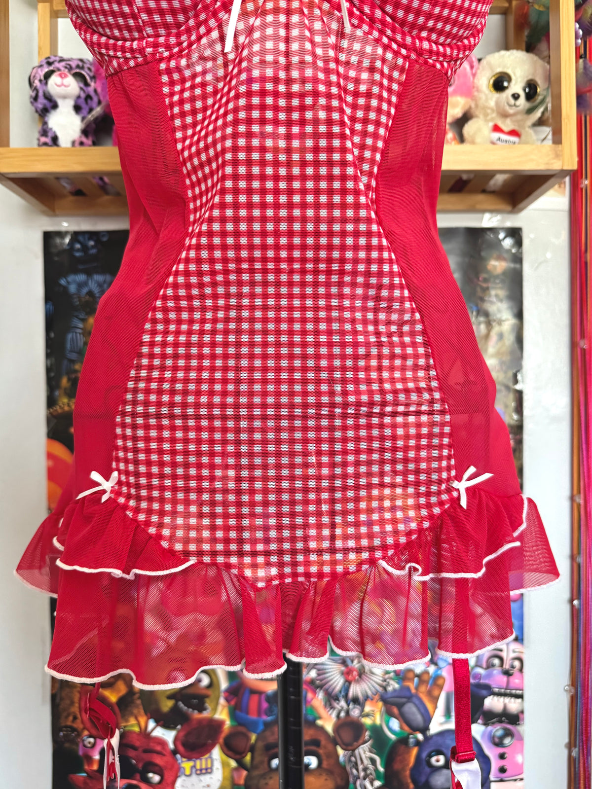 y2k vintage gingham red and white fitted mesh cami top coquette