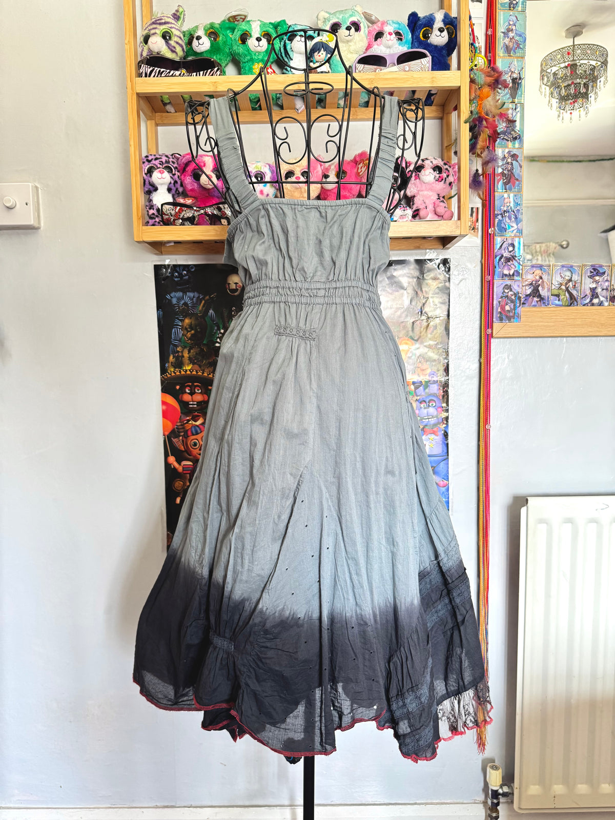 y2k vintage cotton ombre green/grey floaty layered midi dress fairycore