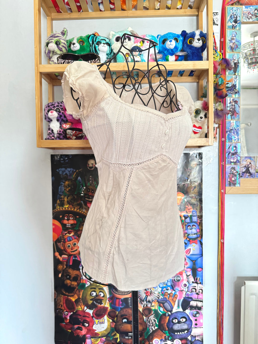 y2k vintage cream babydoll cap sleeve top
