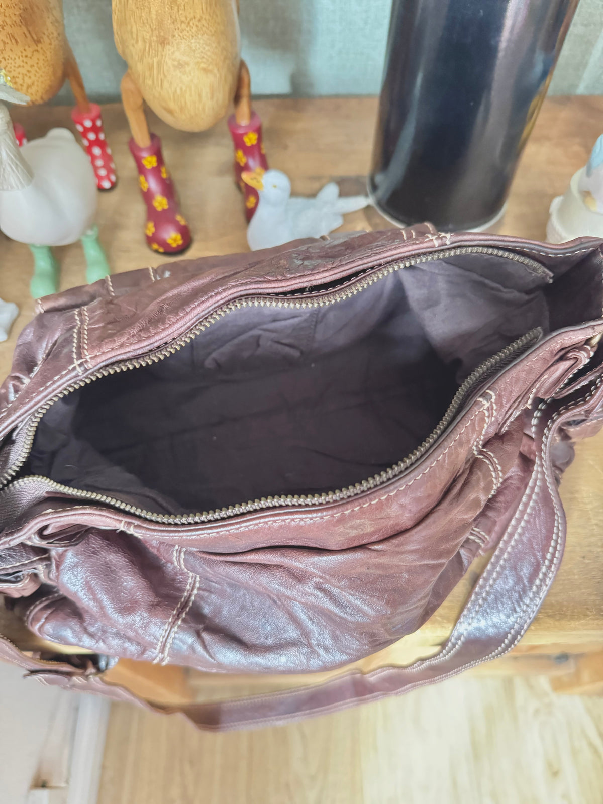 y2k vintage brown real leather golden hardware detail buckle shoulder bag