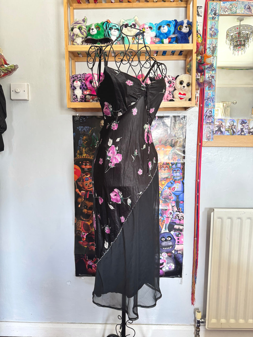 y2k vintage satin floral pattern asymmetric cut midi dress elegant