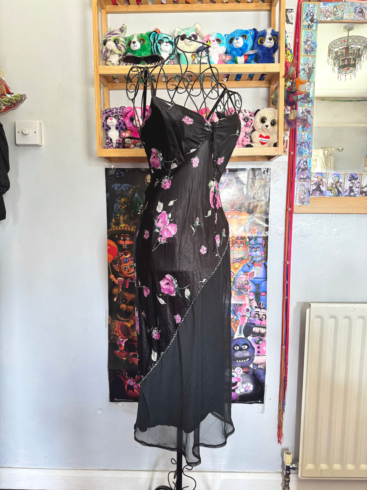 y2k vintage satin floral pattern asymmetric cut midi dress elegant