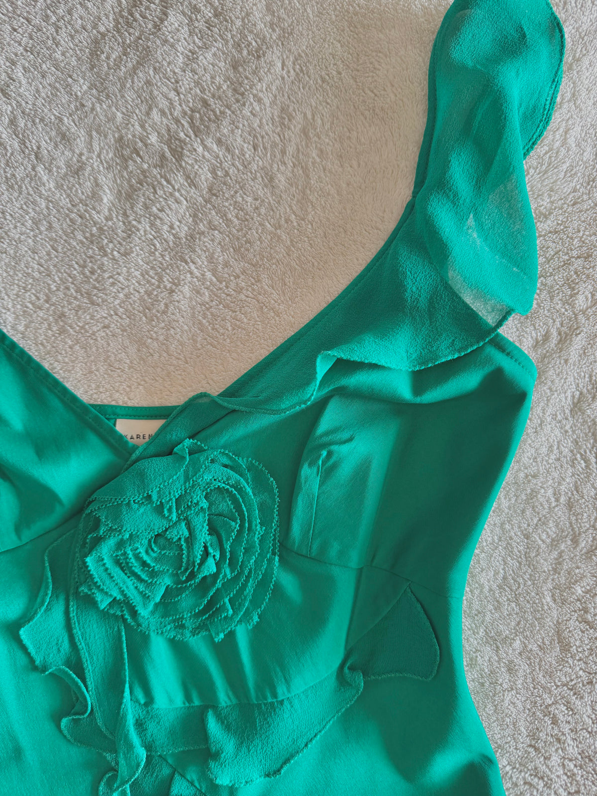 y2k vintage silk emerald green floral layered asymmetrical hem cami top