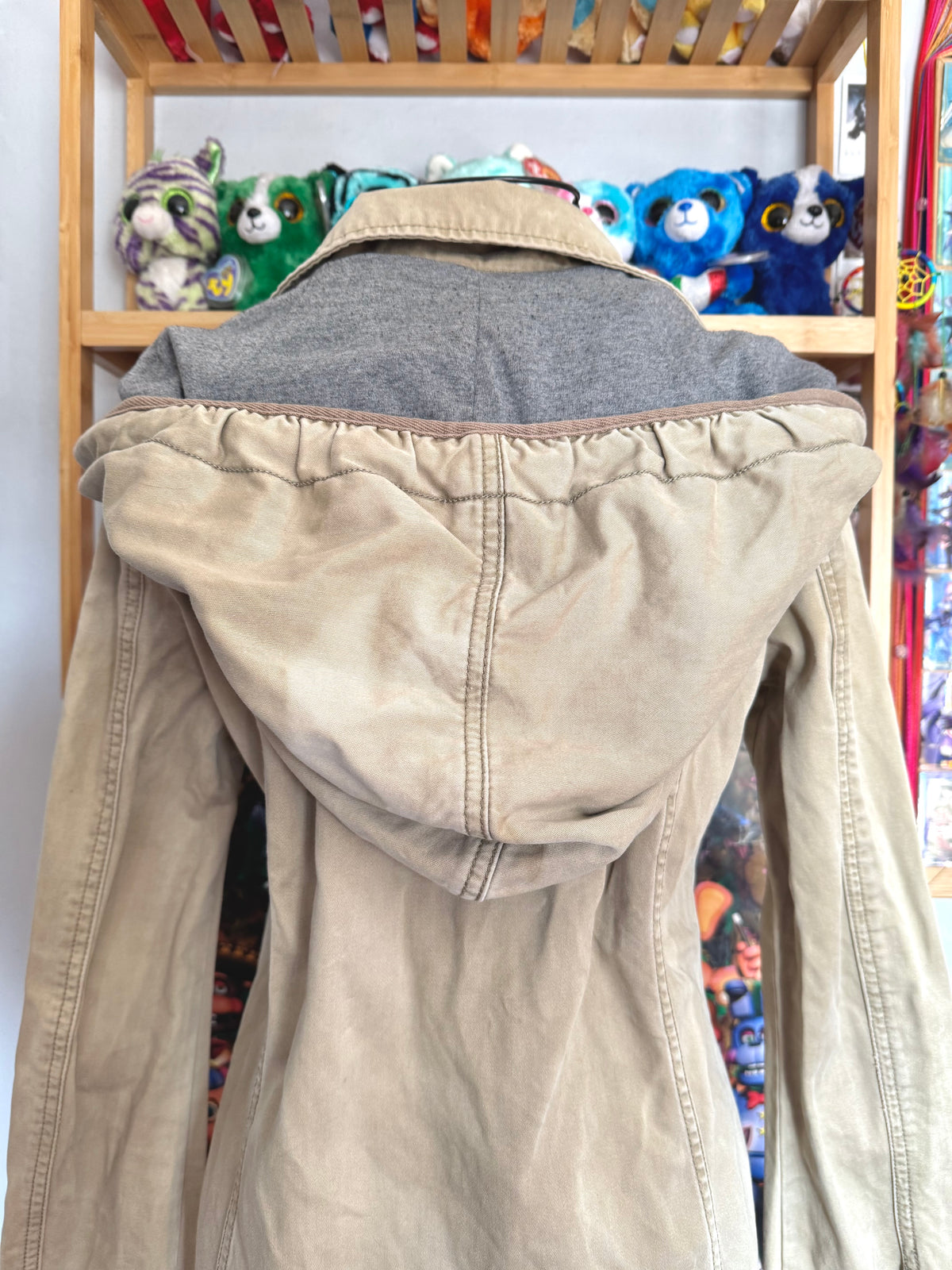 y2k vintage fitted button up archival hooded pleated trench coat archival drawstring