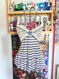 y2k vintage sailor vibes striped blue and white ruffle bottom cami top with lace trimmings