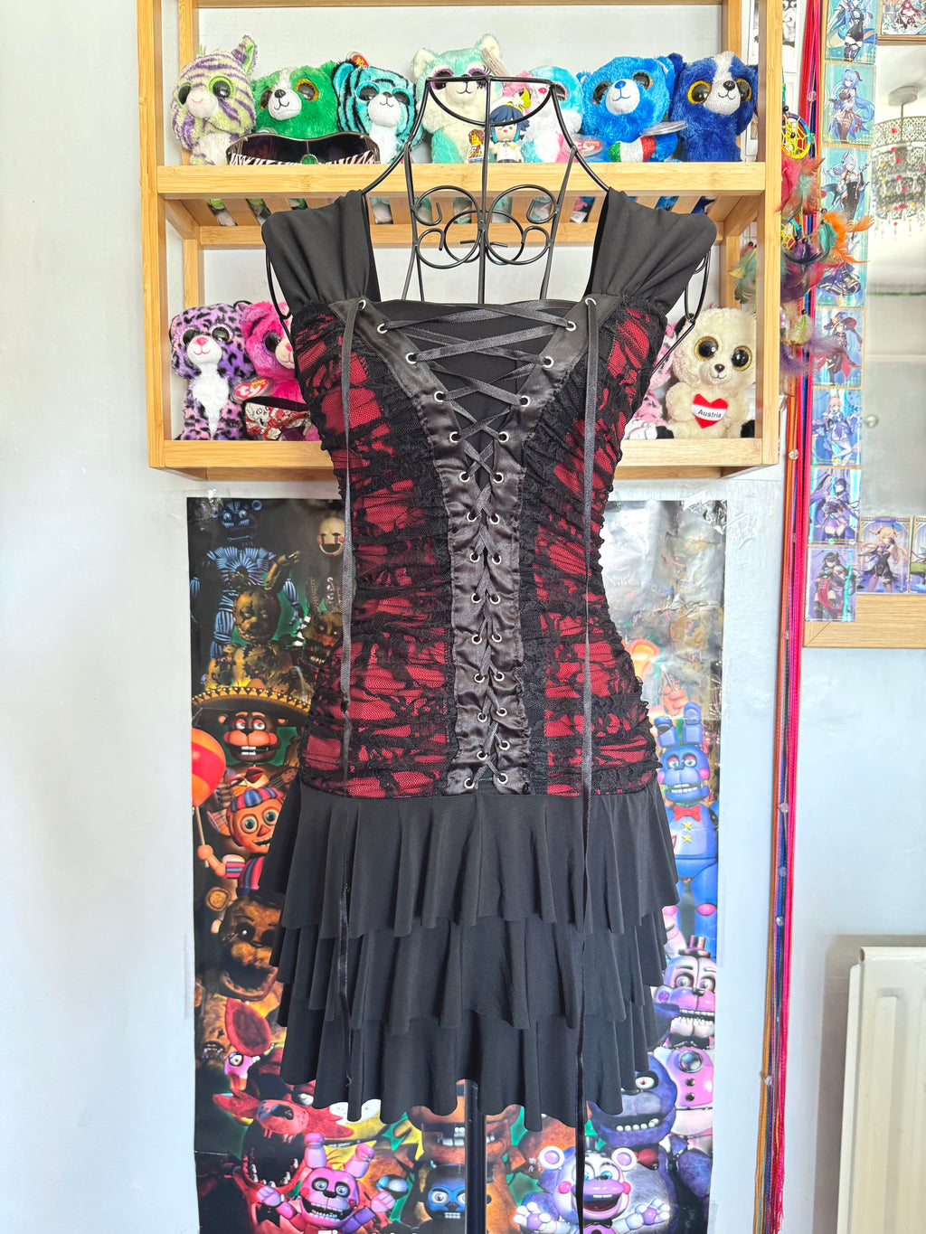 y2k vintage malgoth ruffle tiered lace up corset style mini dress