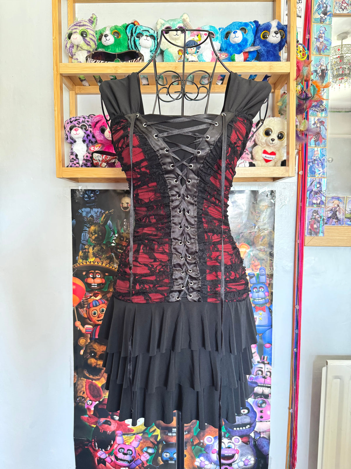 y2k vintage malgoth ruffle tiered lace up corset style mini dress