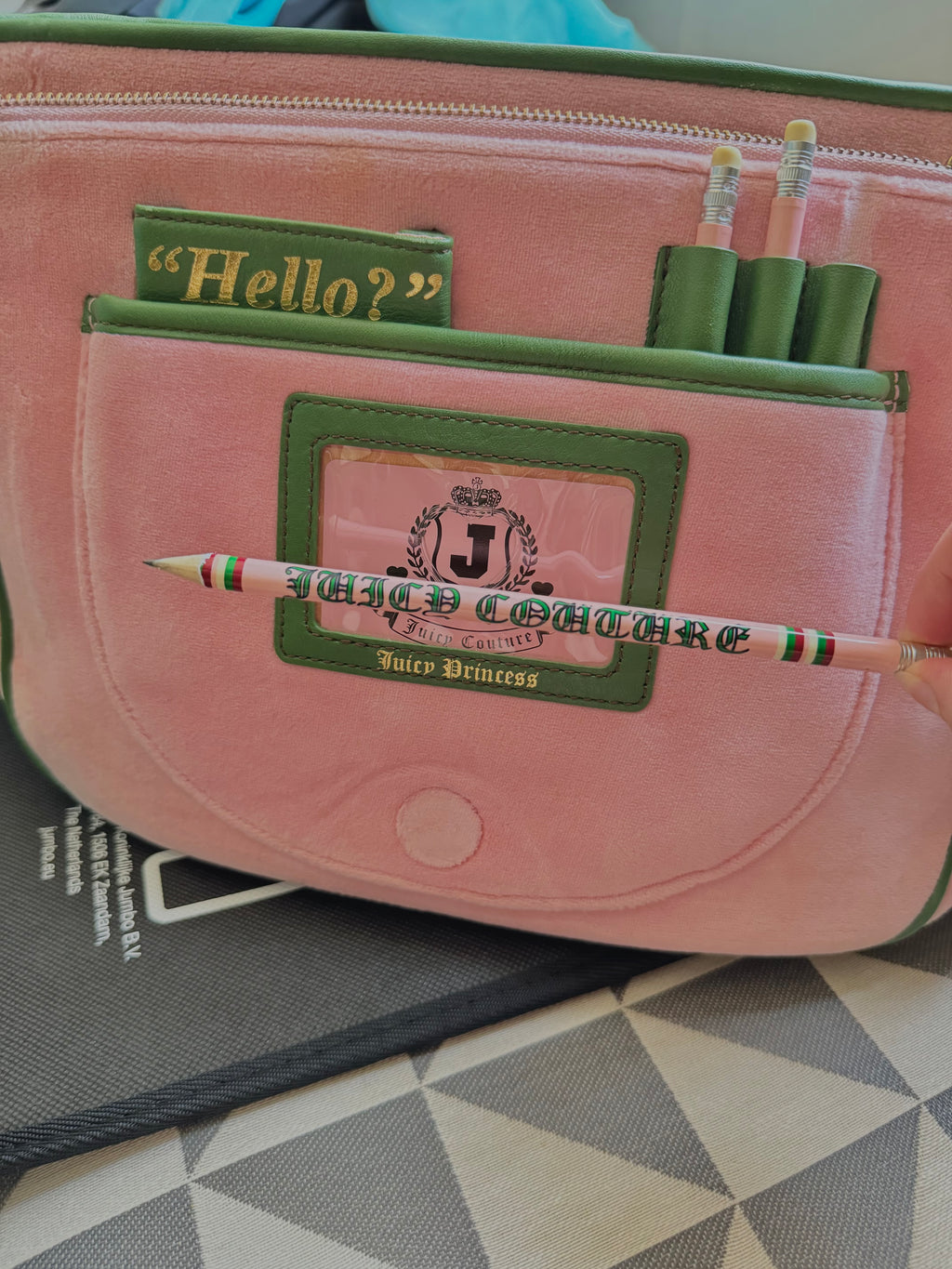 rare y2k vintage pink and green velour luxury Juicy Couture trustfund generation crossbody bag