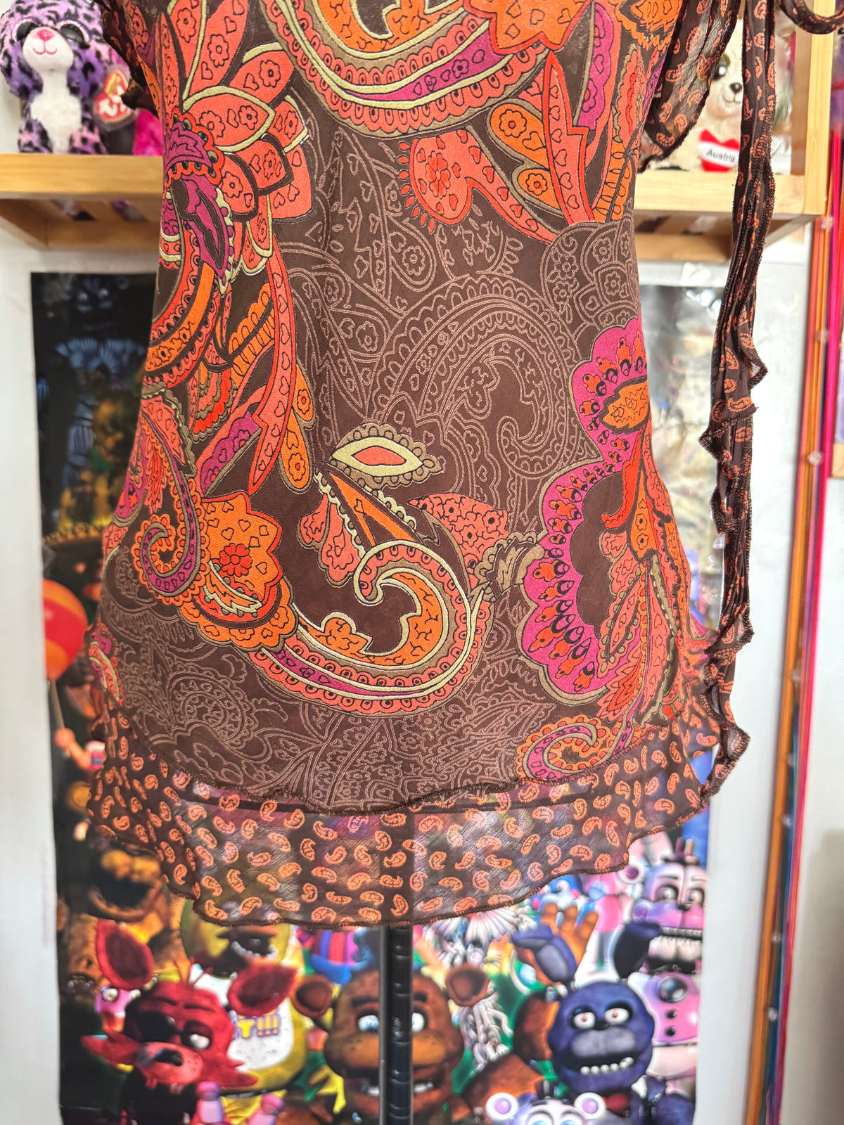 y2k vintage fitted brown and orange paisley print cami top