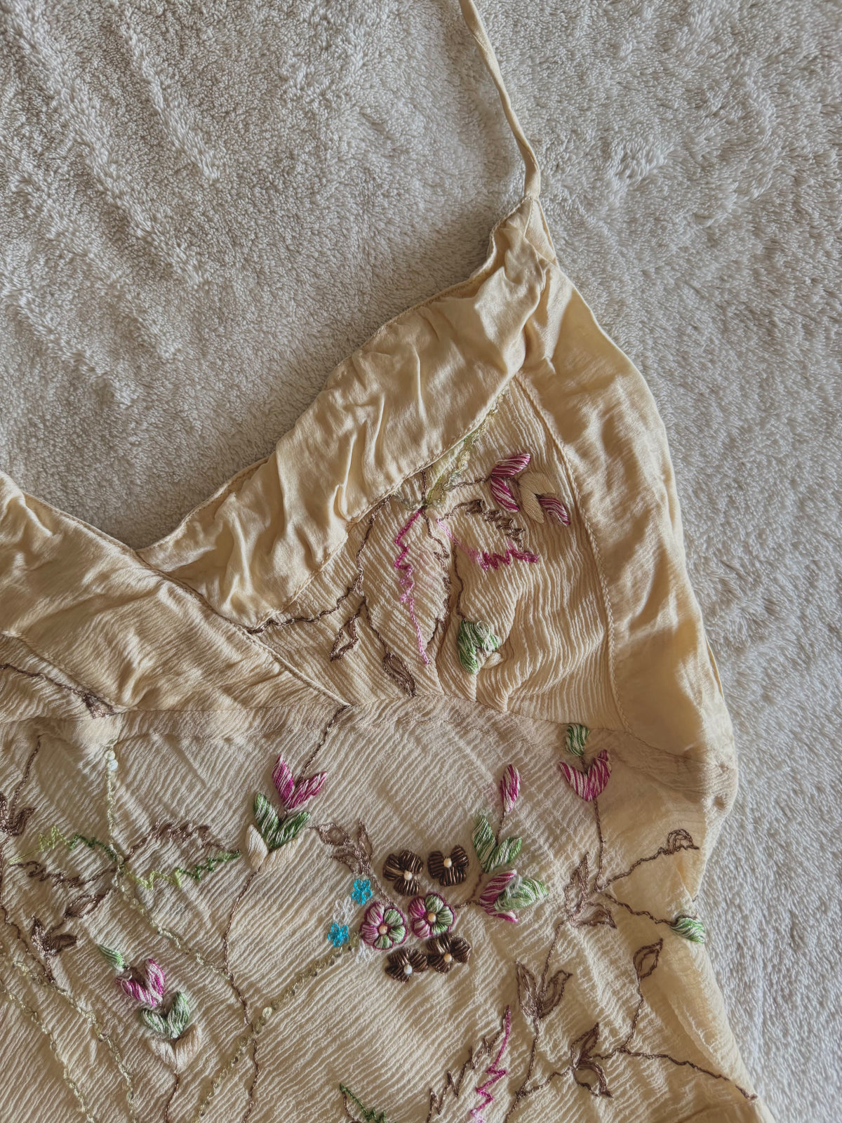 y2k vintage silk floral embroidery fitted halterneck top with lattice tassels festival western