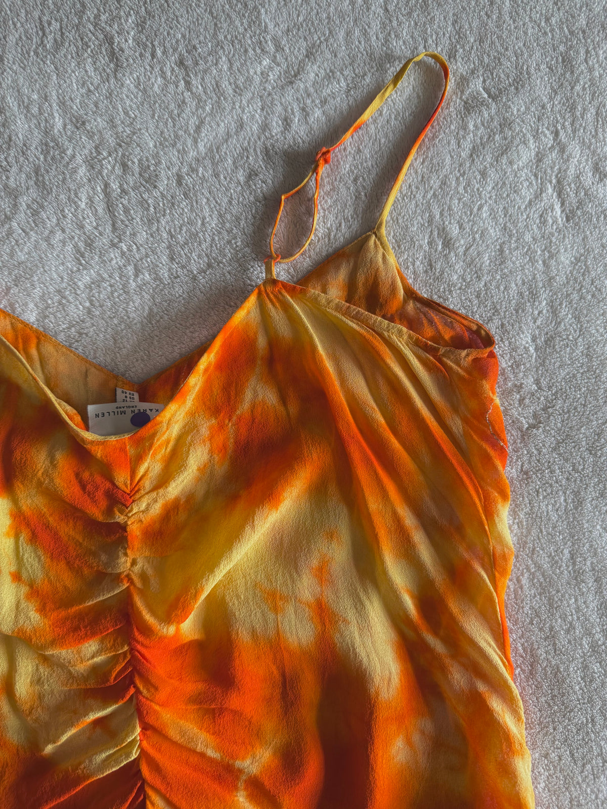 y2k vintage 2002 silk tie dye effect sequin embellished cami top warm autumnal