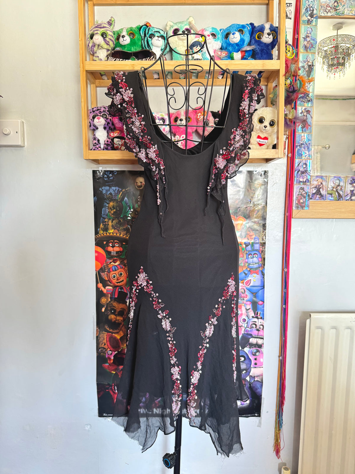 vintage 90’s silk black fairy hanky hem beaded mini dress