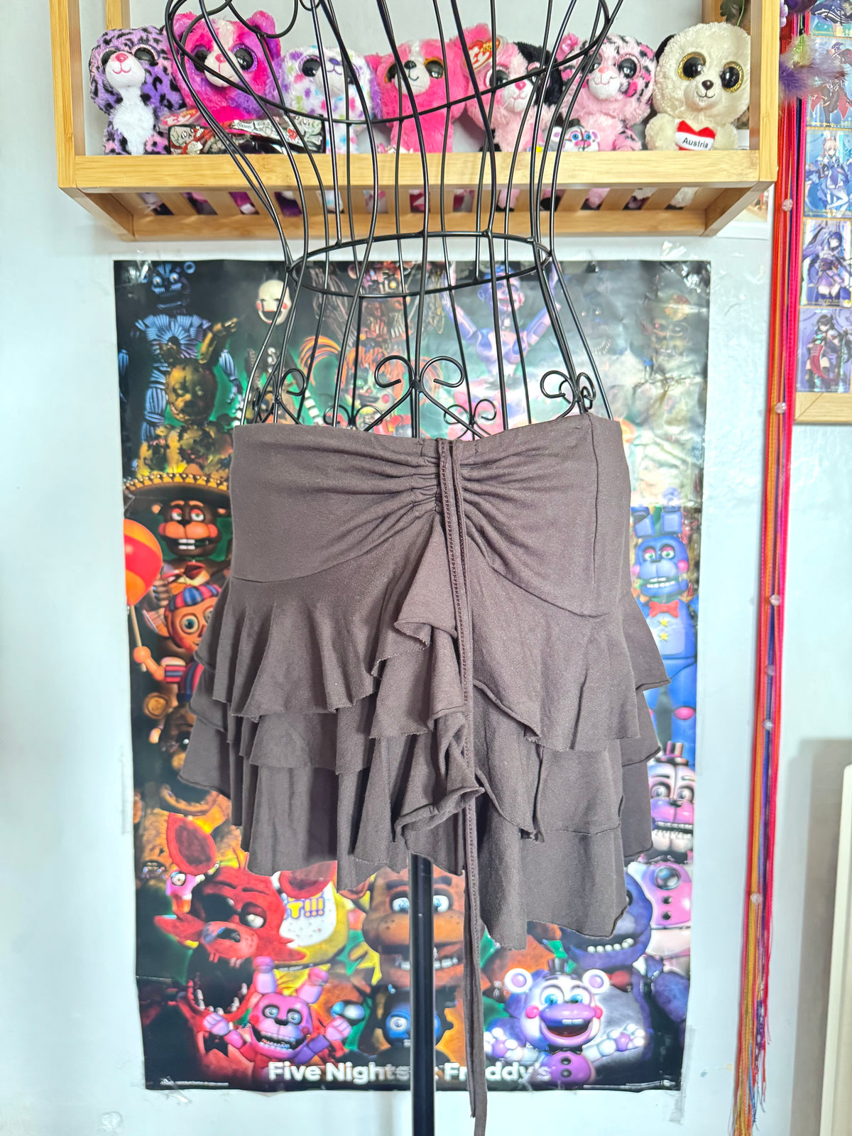 y2k vintage chocolate brown ruffle tiered mini skirt or floaty halter top fairycore