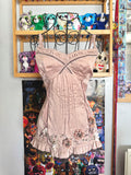 y2k vintage dusky pink silk cami top with 3D flowers embellished