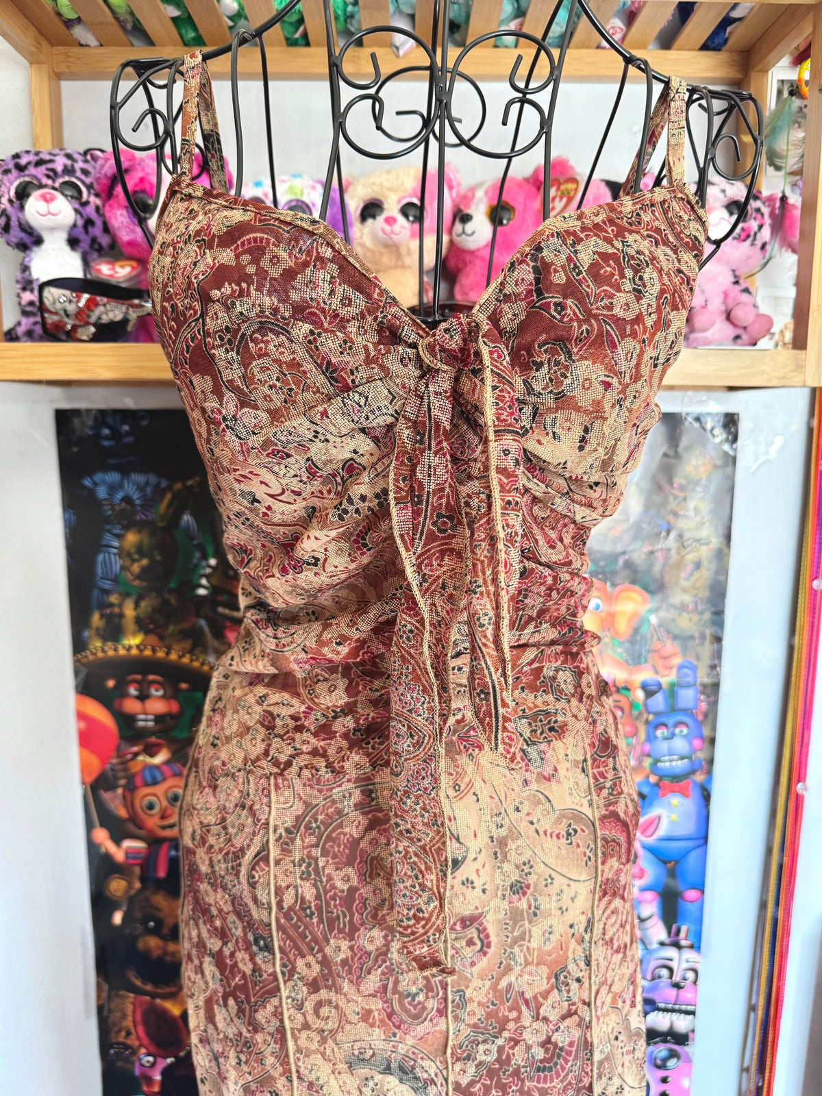 y2k vintage earthy fairy asymmetrical hem midaxi dress with glittery shimmer