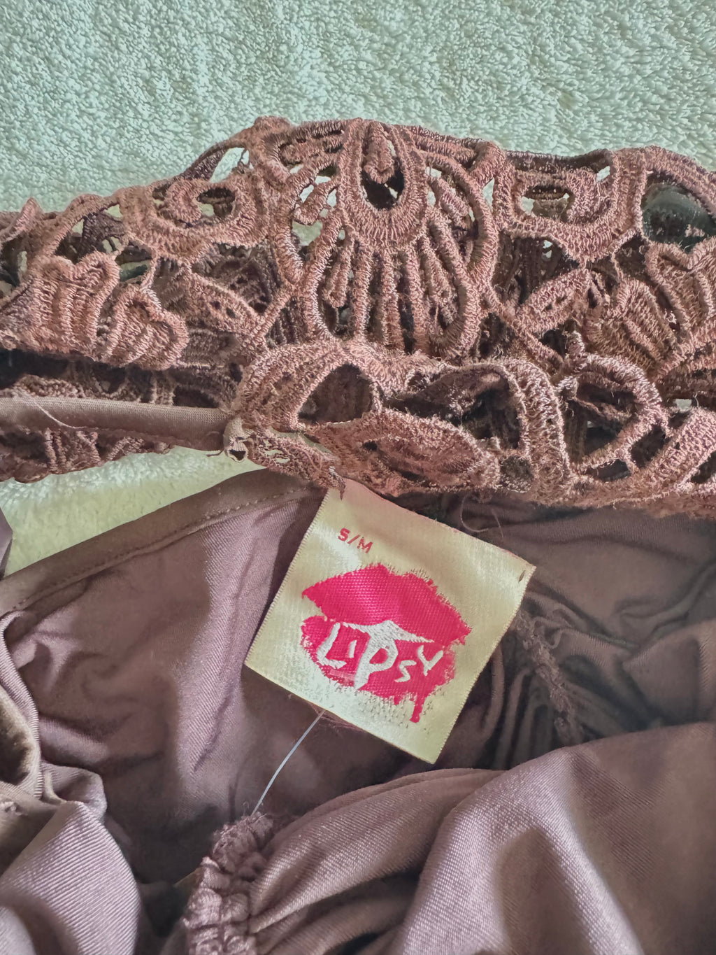 y2k vintage chocolate brown ruched fitted floral lace back fairycore mini dress