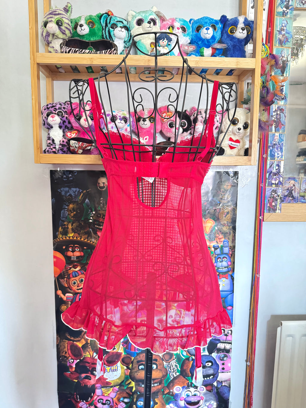 y2k vintage red and white gingham mesh babydoll cami top coquette