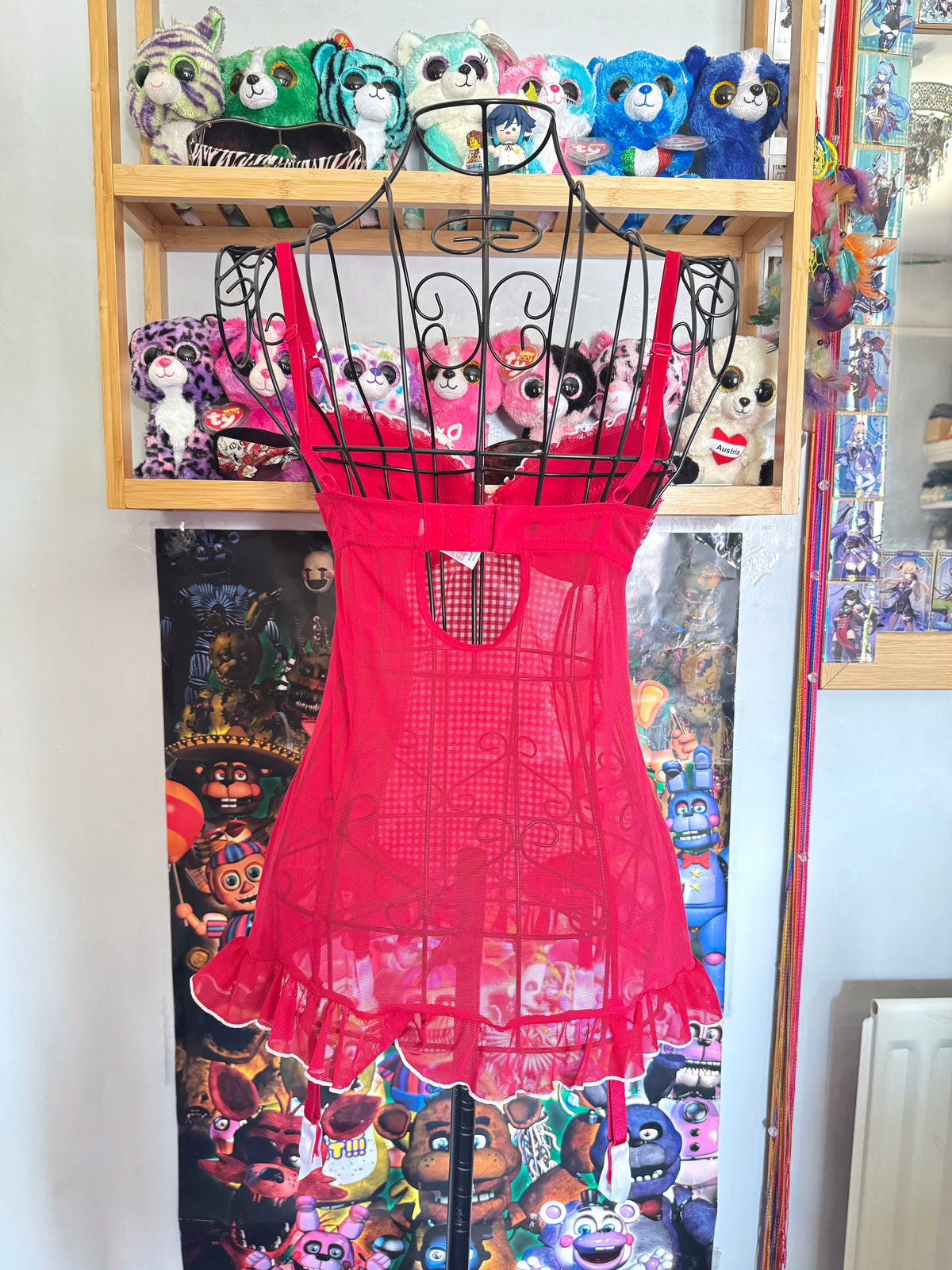 y2k vintage red and white gingham mesh babydoll cami top coquette