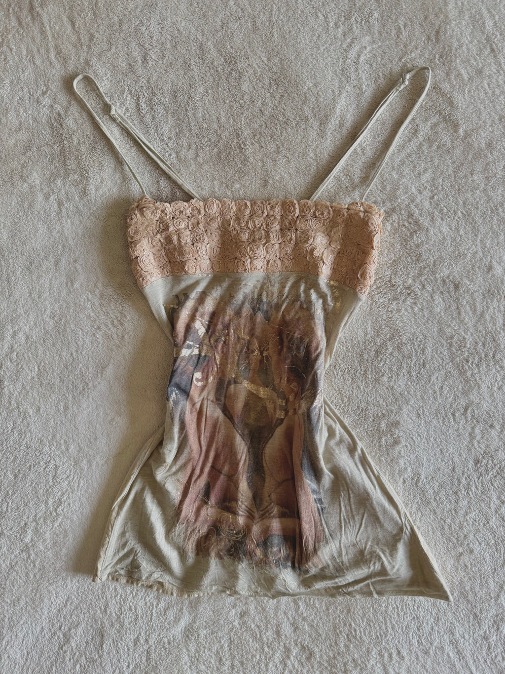 y2k vintage fitted metallic graphic print cami top