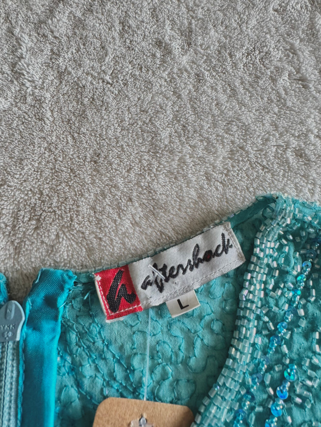 y2k vintage turquoise blue heavily beaded silk fitted vest top mermaid