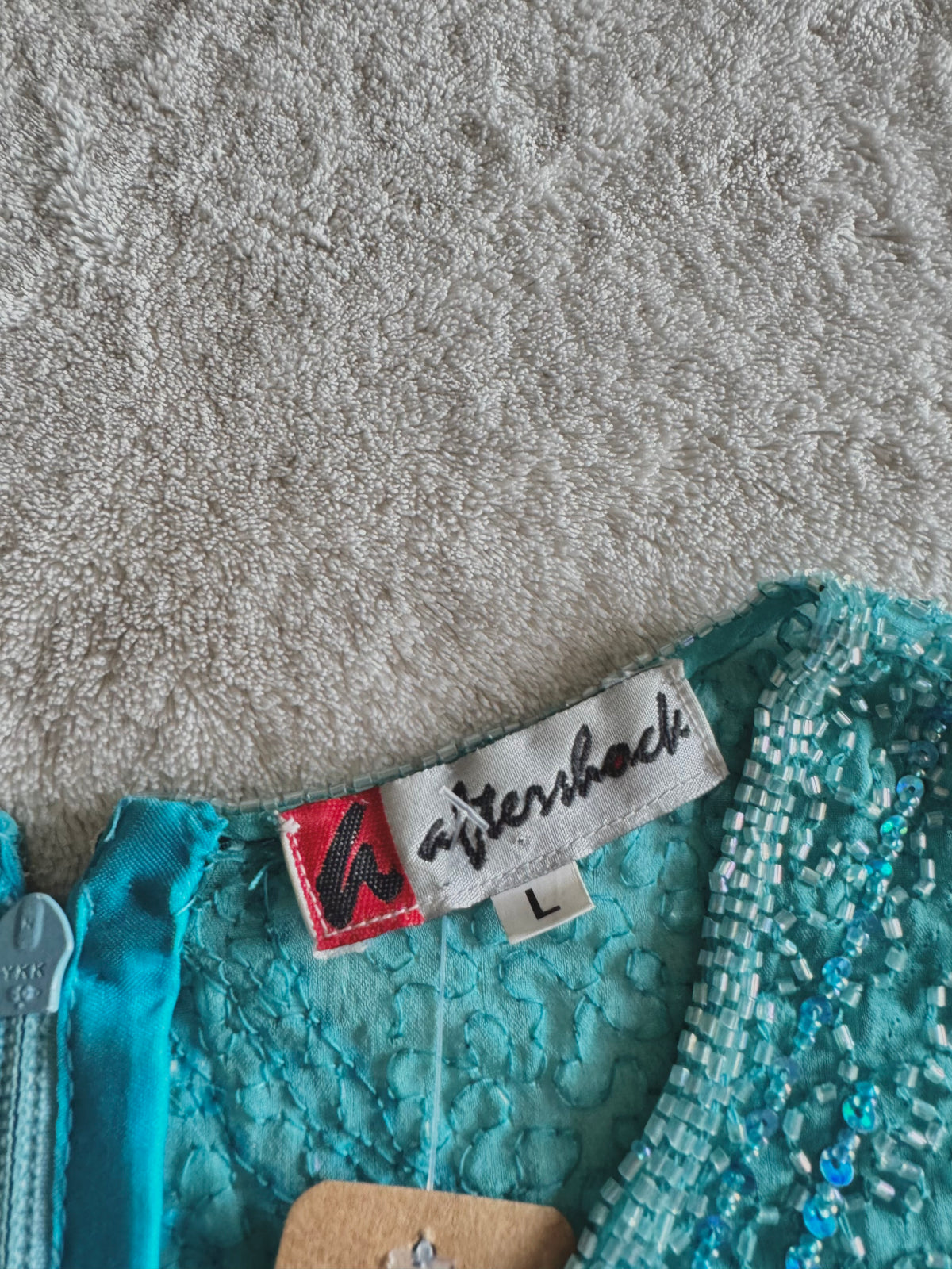 y2k vintage turquoise blue heavily beaded silk fitted vest top mermaid