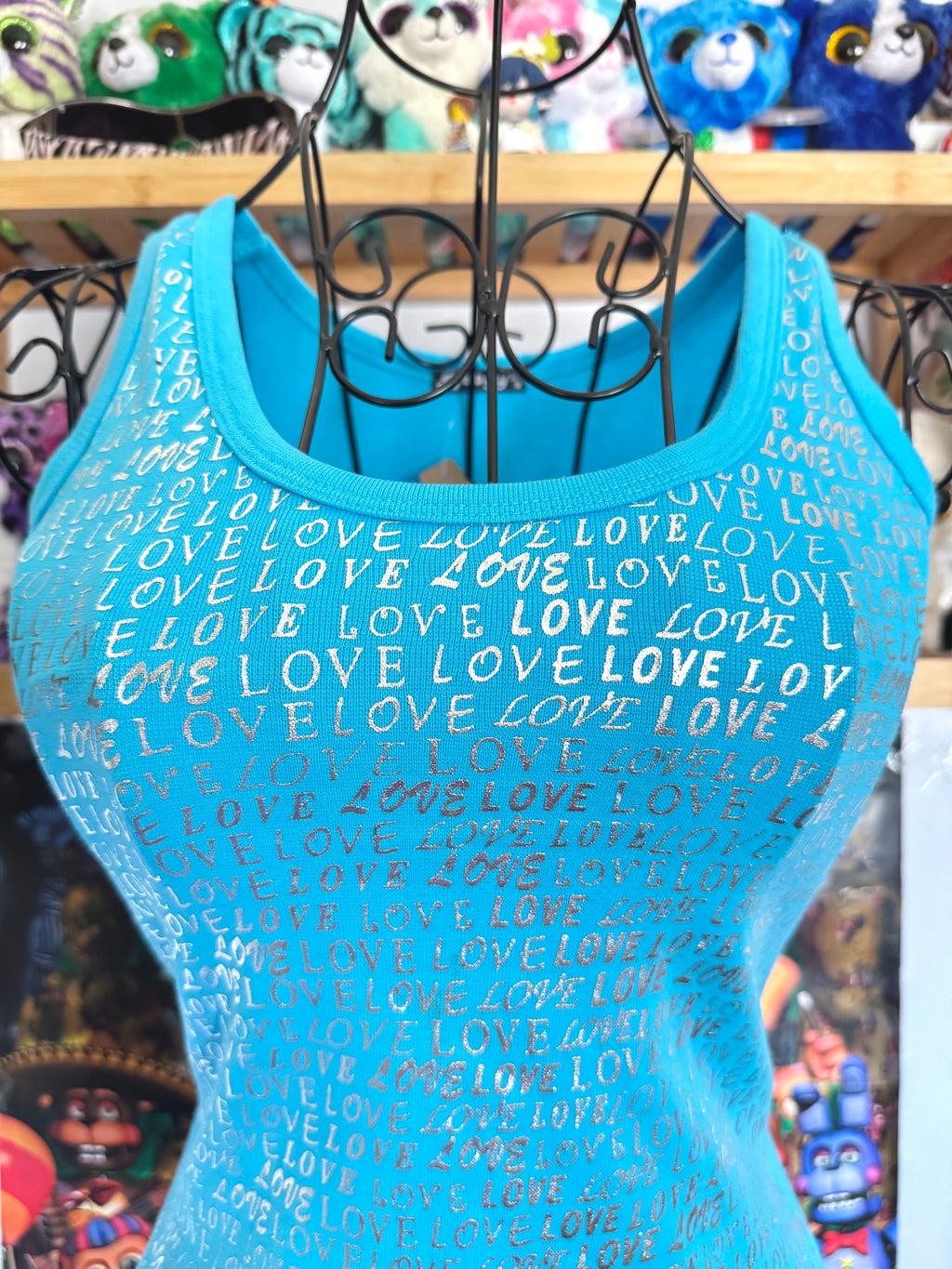 y2k vintage deadstock bnwt aqua blue metallic graphic sleeveless vest top