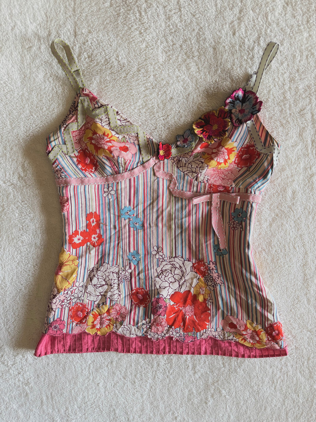y2k vintage 2005 Karen Millen silk floral print striped fitted cami top