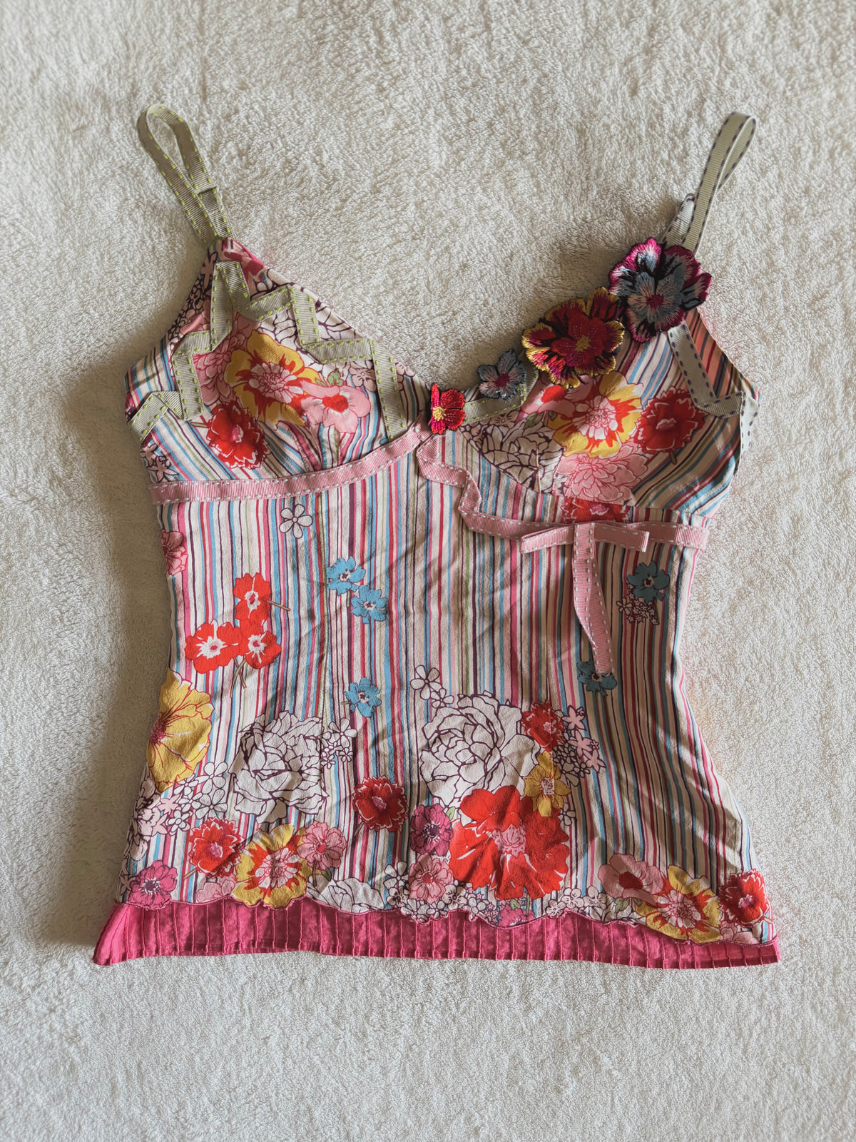 y2k vintage 2005 Karen Millen silk floral print striped fitted cami top