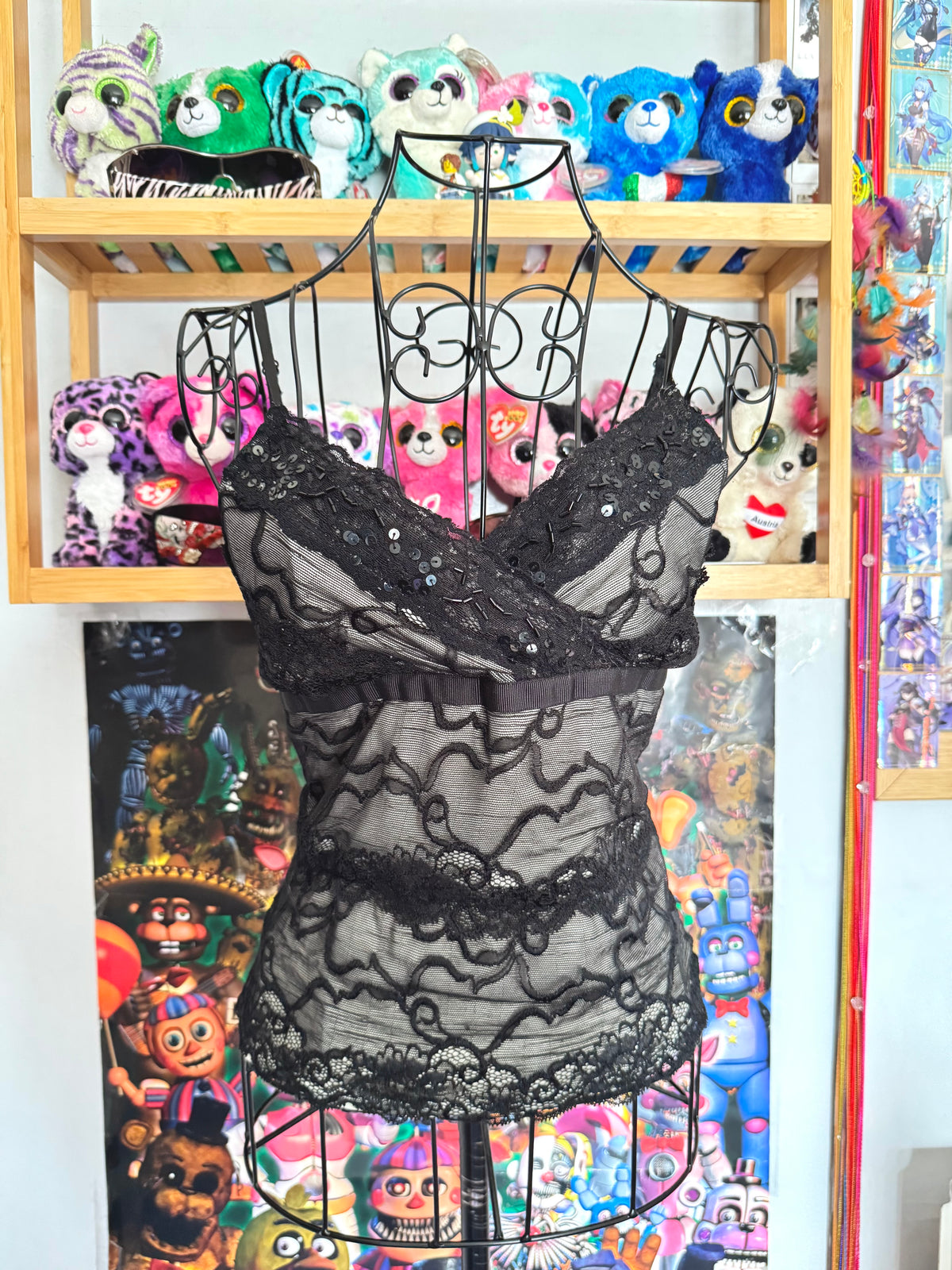 y2k vintage black sequin embellished cropped and fitted cami top