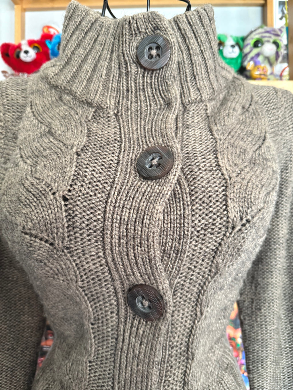 y2k vintage grey brown babydoll chunky knitted button up cardigan