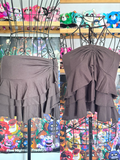 y2k vintage chocolate brown ruffle tiered mini skirt or floaty halter top fairycore
