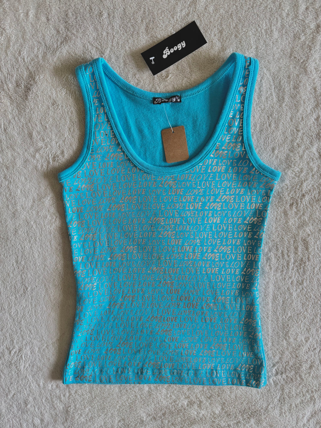 y2k vintage deadstock bnwt aqua blue metallic graphic sleeveless vest top