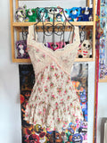 y2k vintage cream floral print sequin embellished ruffle lace trim cami top