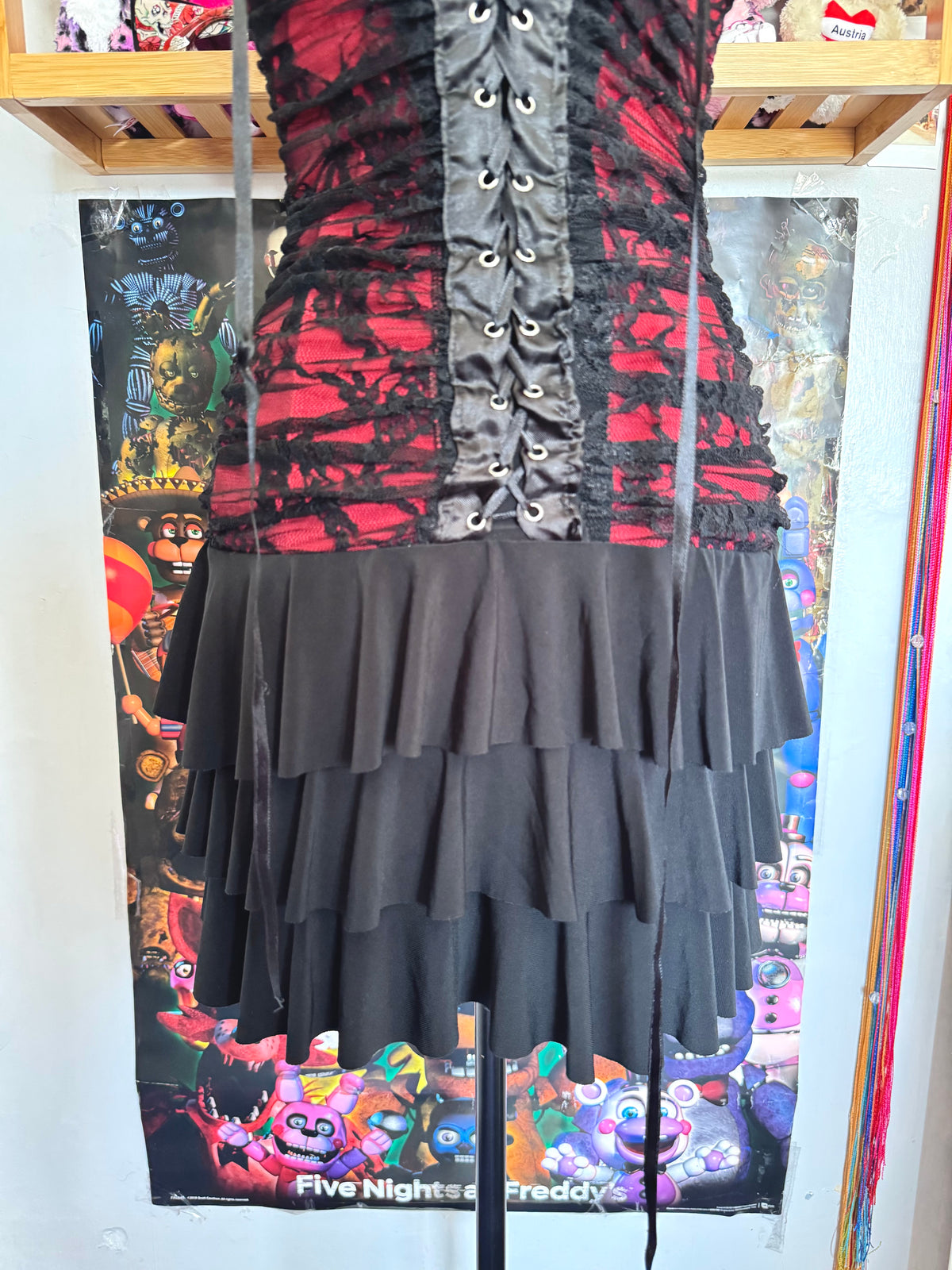 y2k vintage malgoth ruffle tiered lace up corset style mini dress