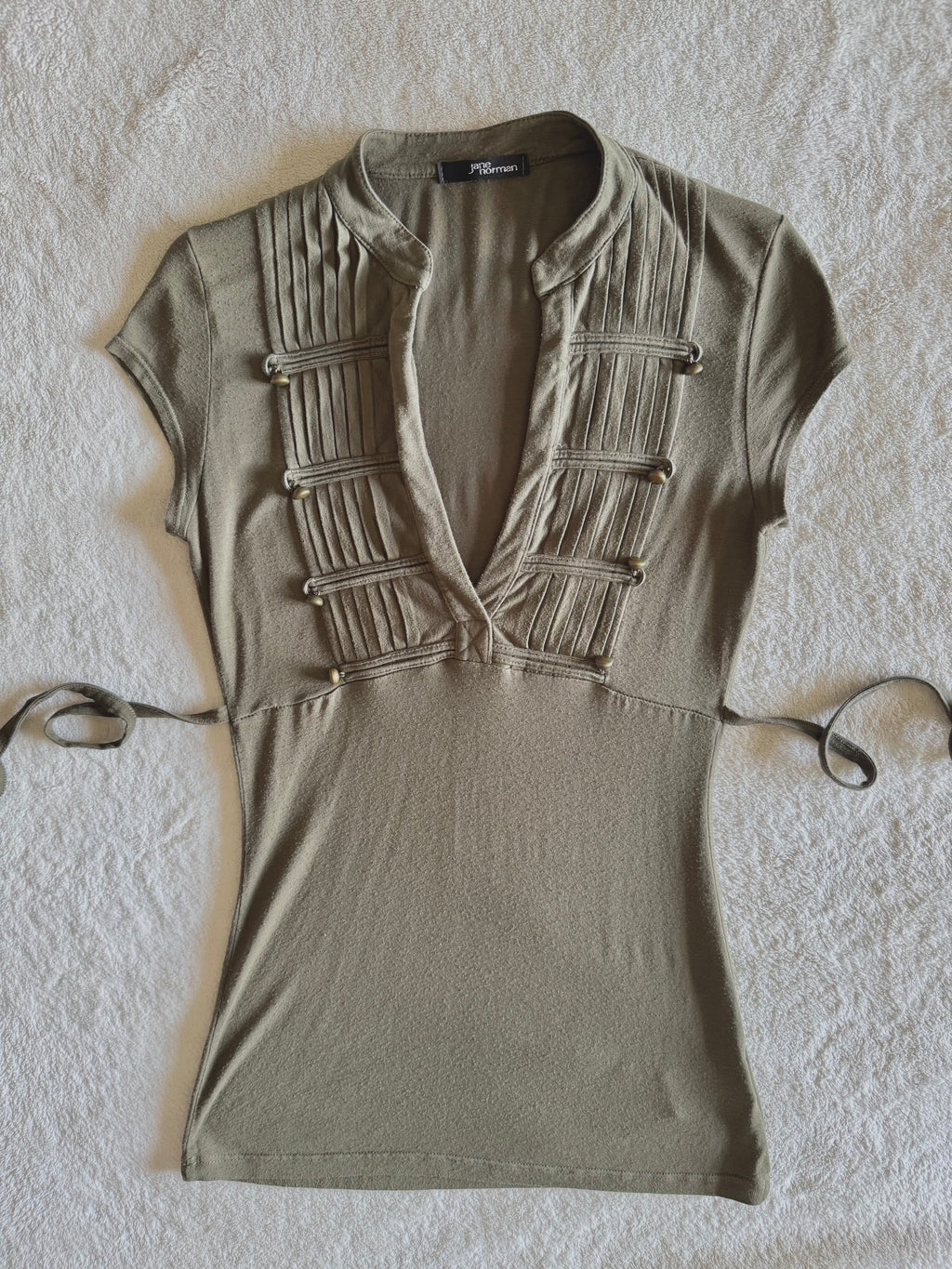 y2k vintage fitted tie back khaki green military inspired top