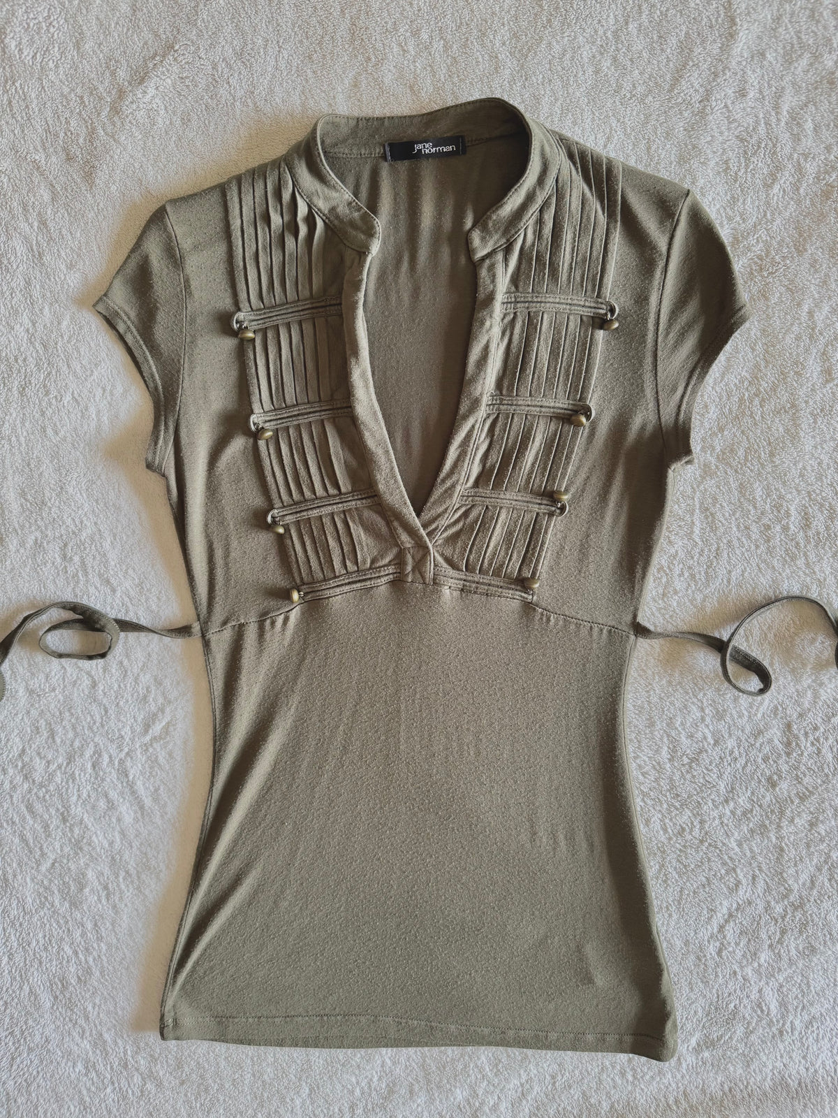 y2k vintage fitted tie back khaki green military inspired top