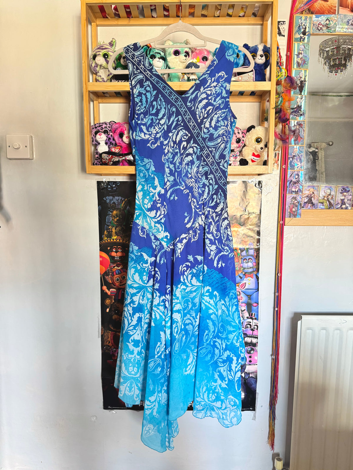 y2k vintage ombre effect waterfall blue maxi dress