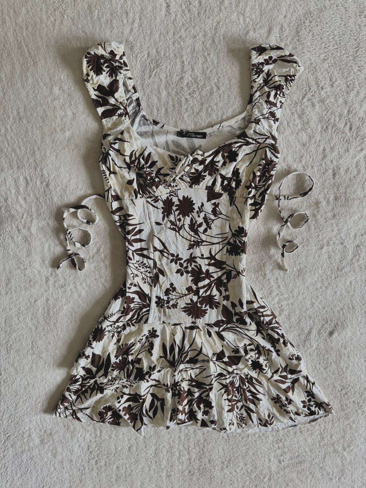 y2k vintage floral print milkmaid ruffle tiered mini dress summer