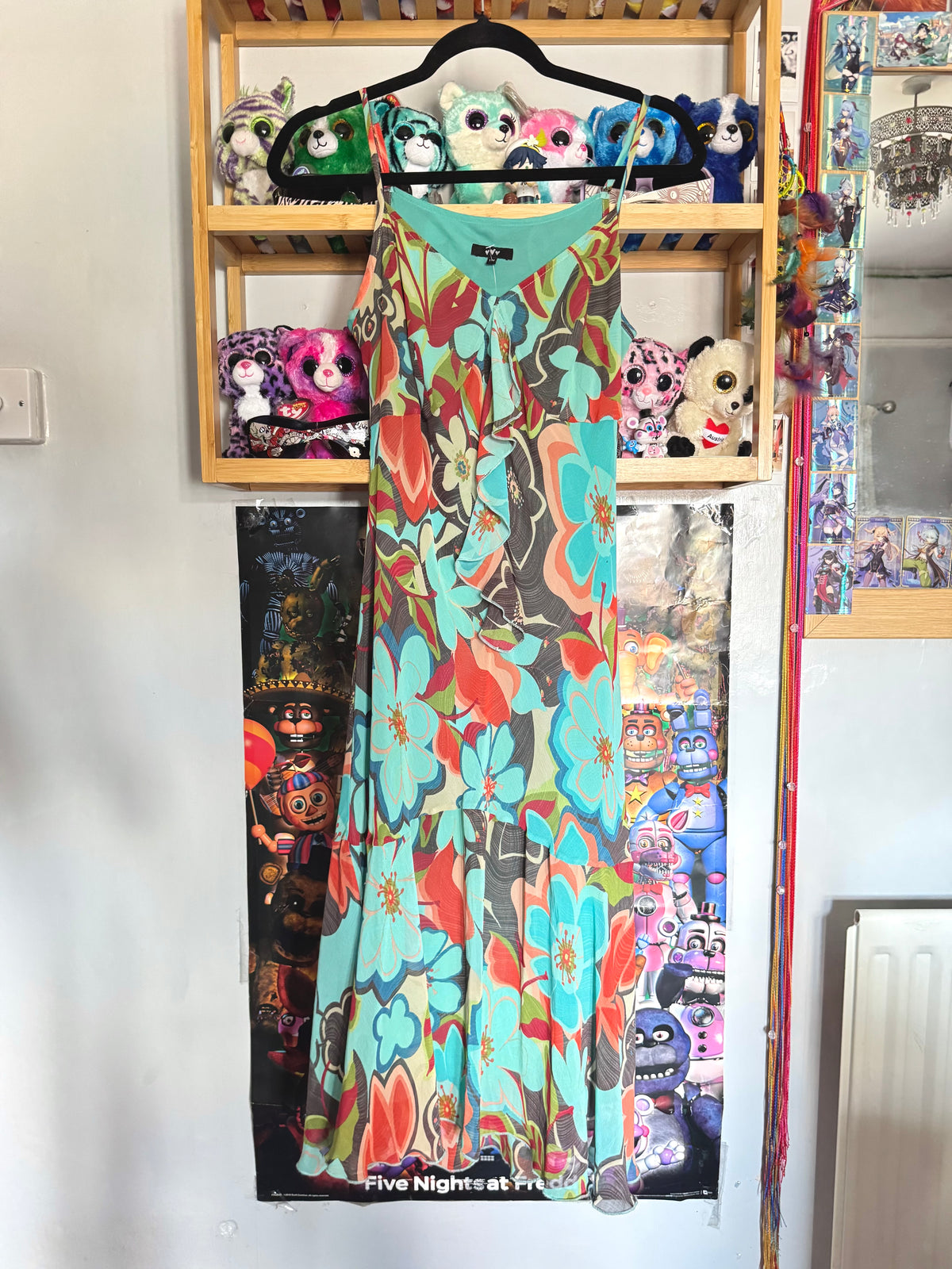 y2k vintage multicoloured blue floral print midi dress