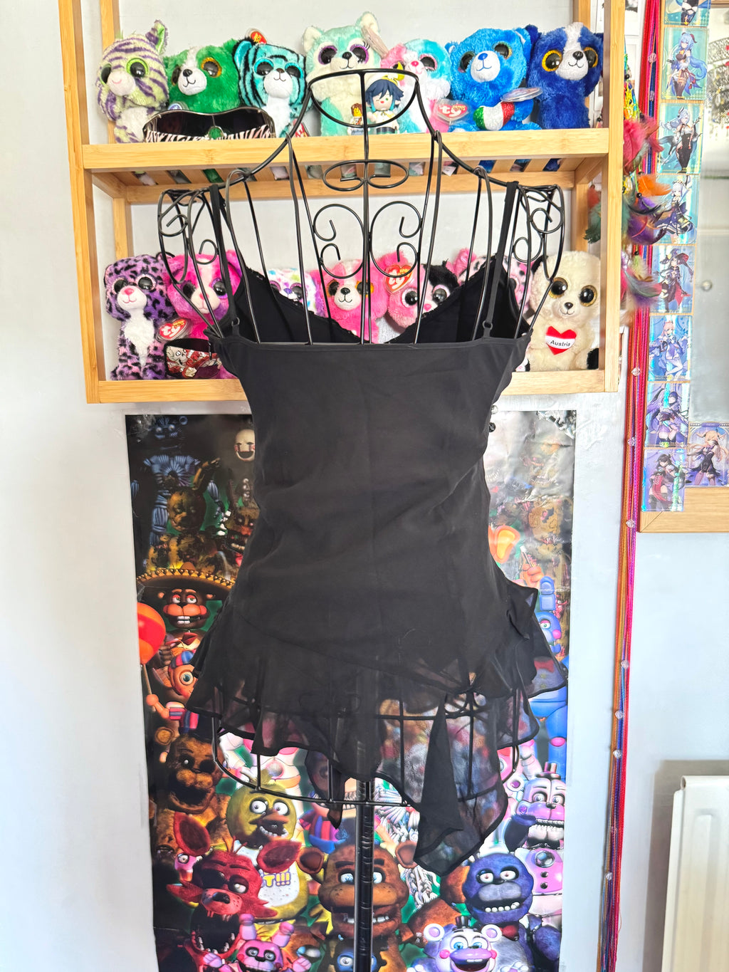 y2k vintage black silk fitted asymmetrical fairy hem cami top