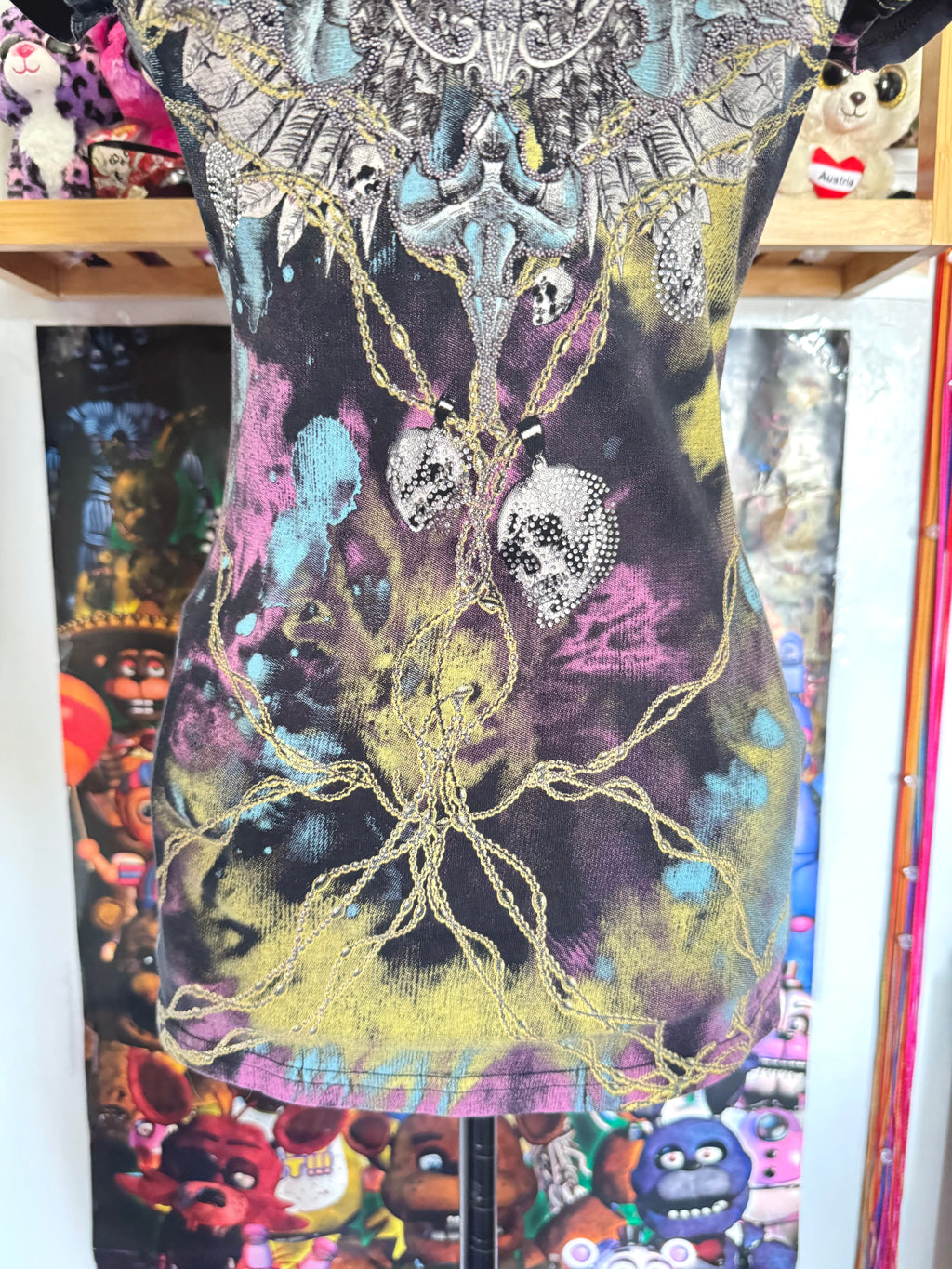 y2k vintage insane graphic tie die fitted beaded tshirt