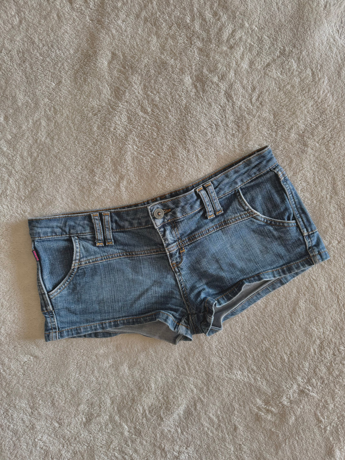 y2k vintage low waisted medium wash playboy bunny micro mini shorts