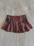 y2k vintage low waisted tartan pattern red ruffled mini skirt with buckles