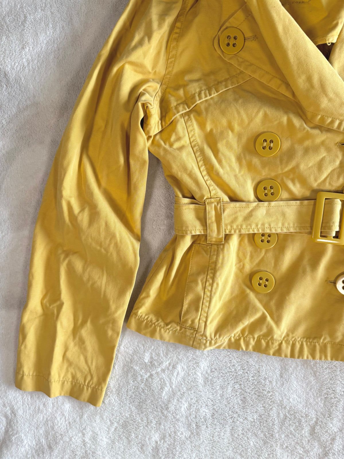 y2k vintage mustard yellow fitted button up peacoat with adjustable belt