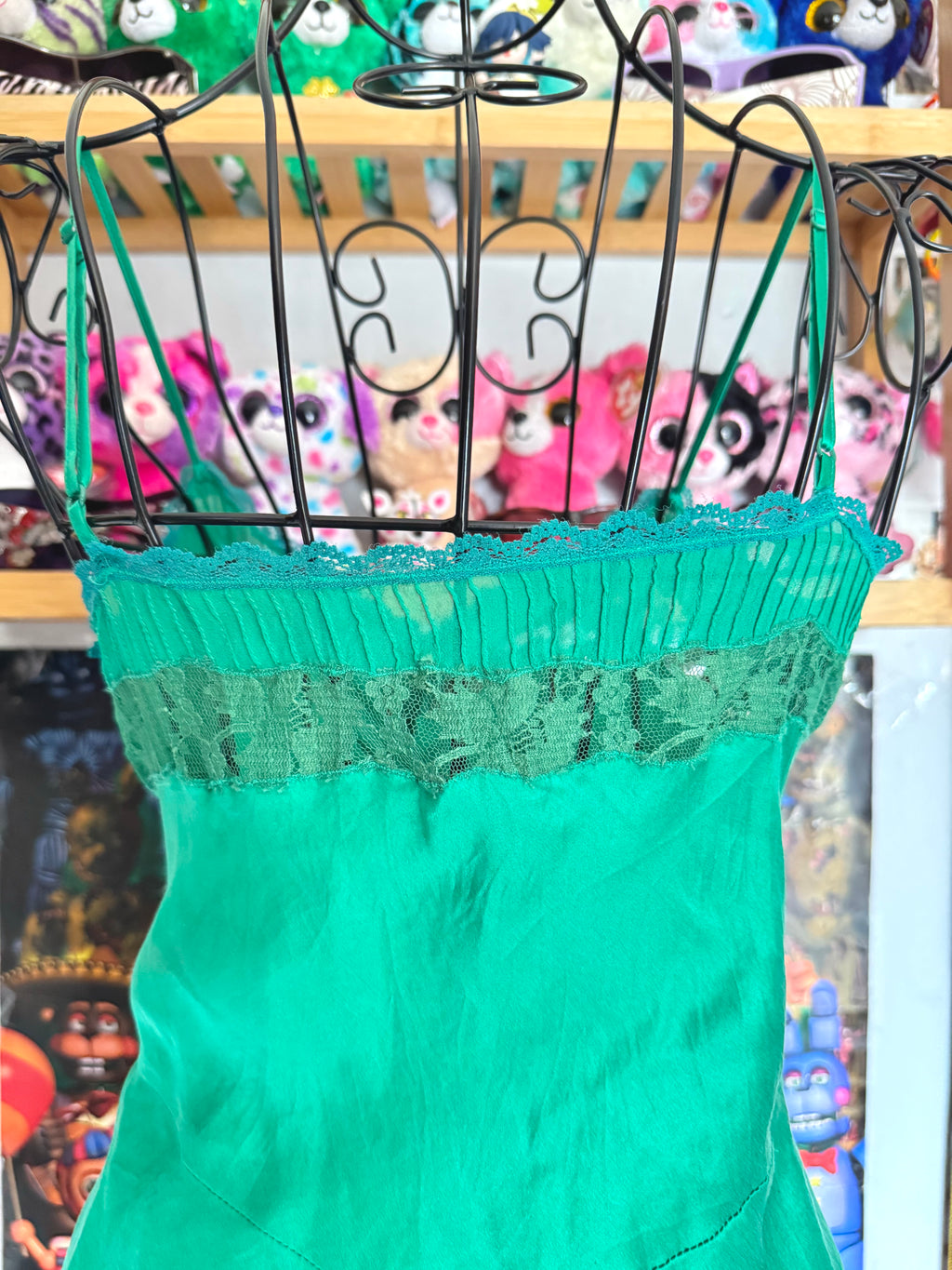y2k vintage emerald green silk forest cami top